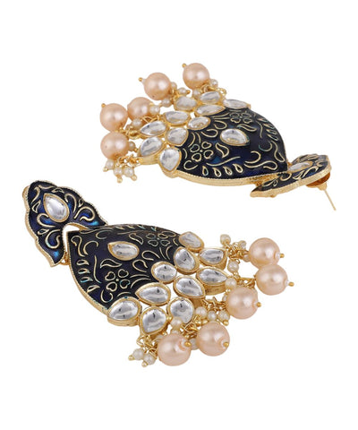 Women's Statement Enameled Kundan and Pearl Studded Earring