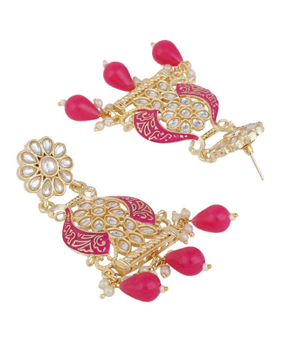 Women's Traditional Red colored Enameled Kundan and Pearl Studded Earring