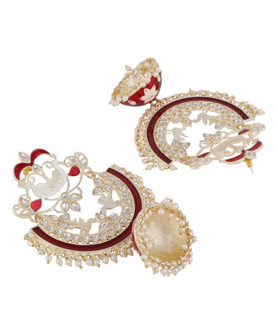Women's Ethnic Maroon colored Enameled Stone Studded Style Statement Chandbali Jhumka Earring