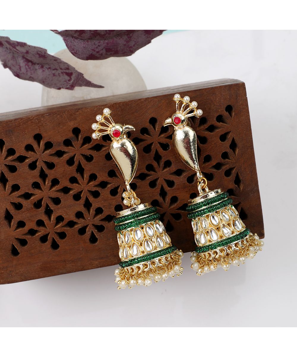 Women's Mettalic Gold Peacock shaped Style Statement Jhumka Earring