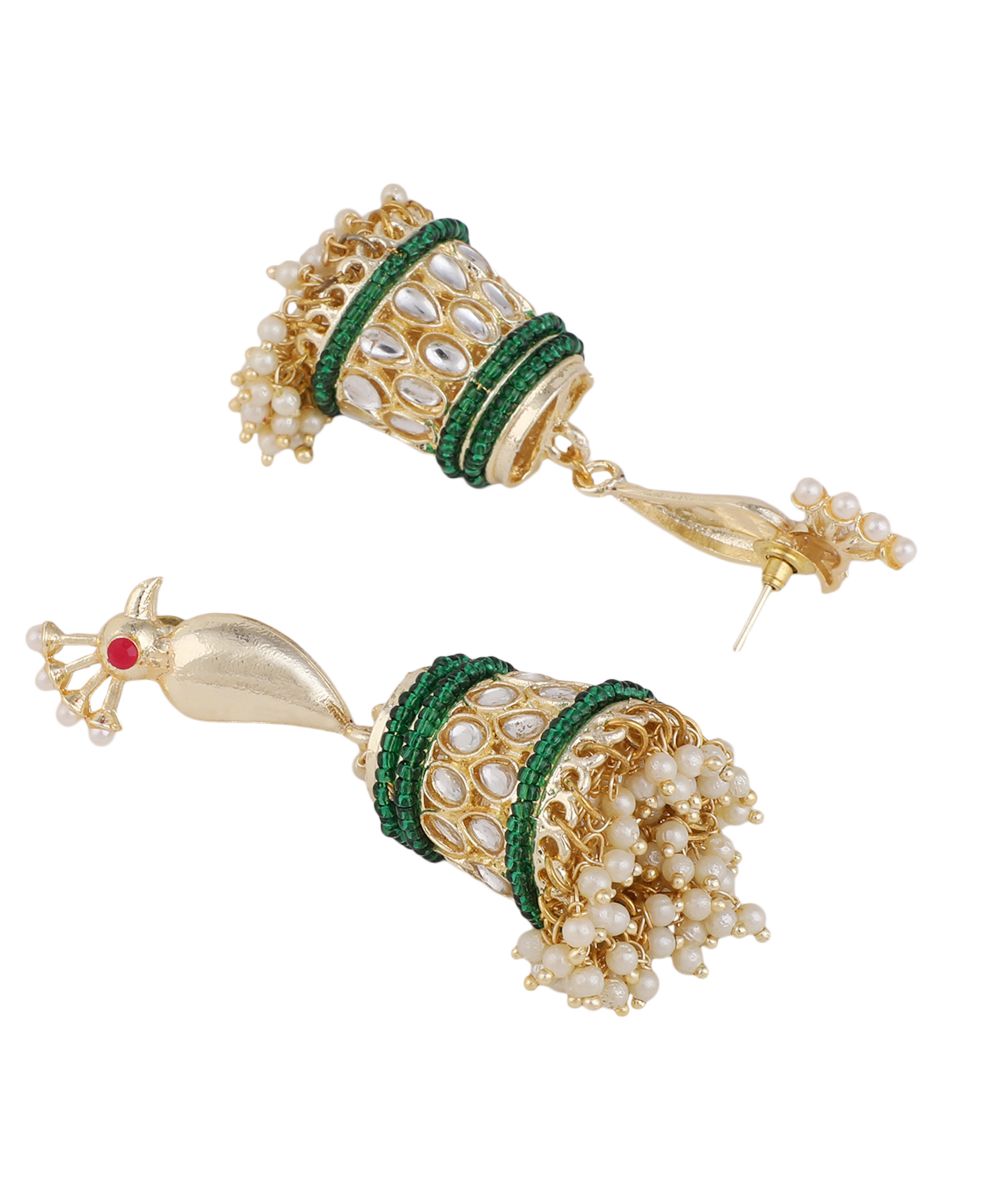 Women's Mettalic Gold Peacock shaped Style Statement Jhumka Earring