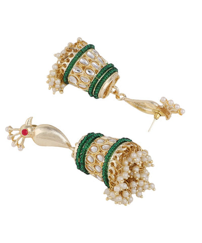 Women's Mettalic Gold Peacock shaped Style Statement Jhumka Earring