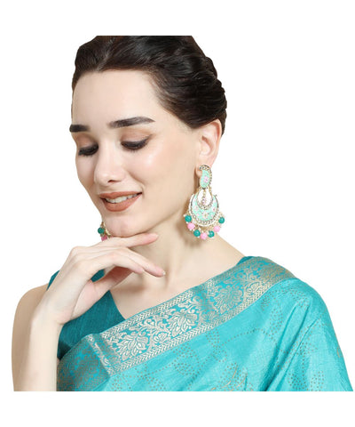 Women's Traditional Paisely Design Enameled Stone and Pearl Studded Chandbali Earring