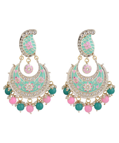 Women's Traditional Paisely Design Enameled Stone and Pearl Studded Chandbali Earring