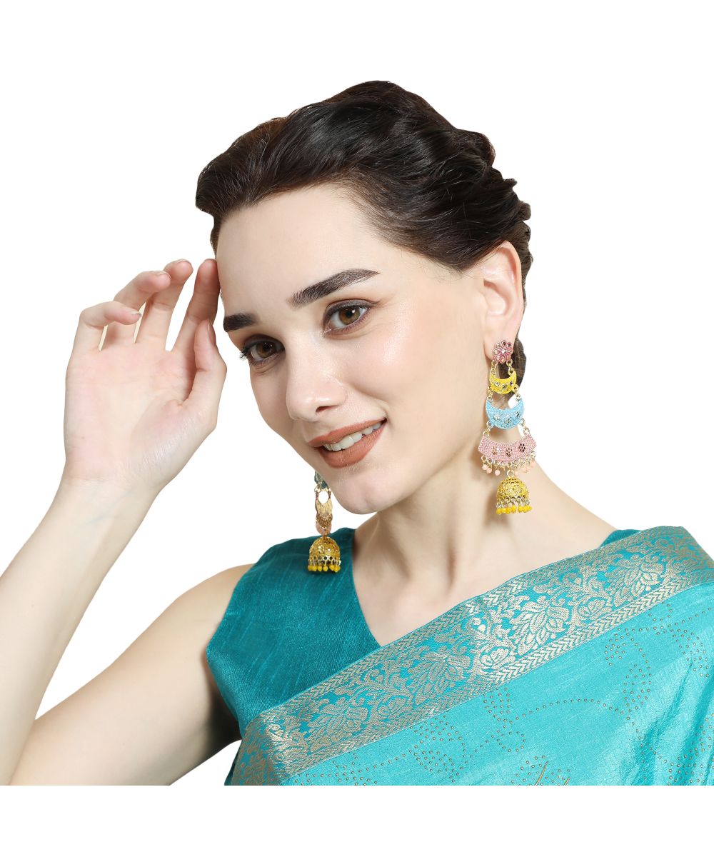 Women's Traditional Enameled Multicolor Dangle Drop Jhumka Earring