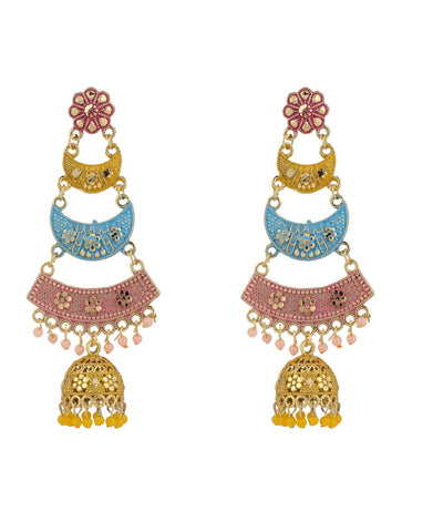 Women's Traditional Enameled Multicolor Dangle Drop Jhumka Earring