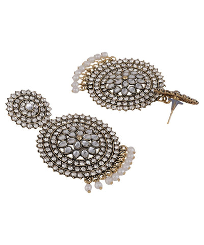 Women's Oxidised Stone and Pearl Studded Round Shaped Statement Earring Jewellery