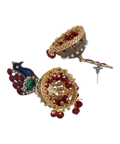 Women's Gold Plated Peacock Shaped Multicolor Jhumka Earring