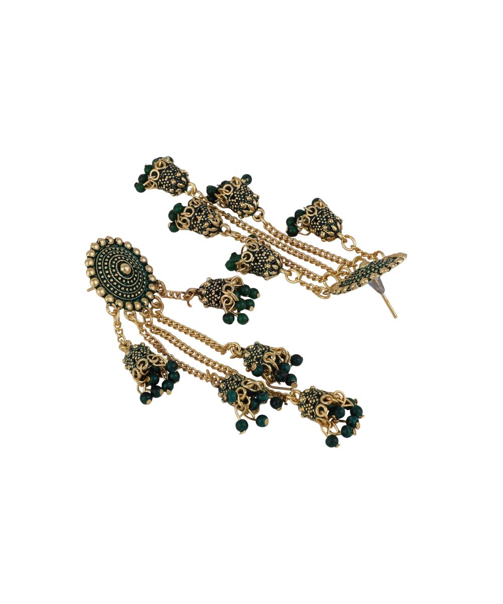 Women's Antique Gold Plated Green Color Dangle and Drop Jhumka Earring
