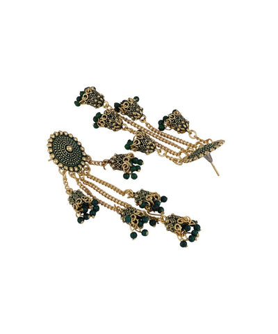 Women's Antique Gold Plated Green Color Dangle and Drop Jhumka Earring