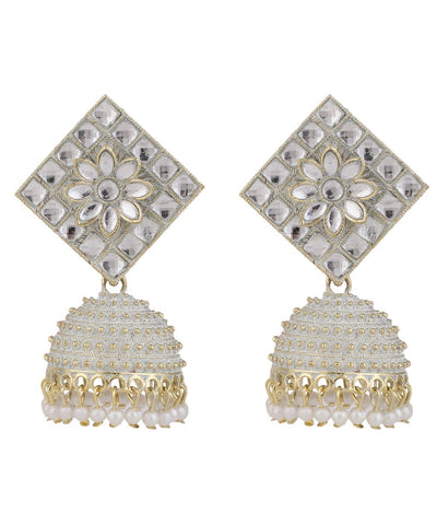Women's Classic White Colored Stone Studded Jhumka Earring