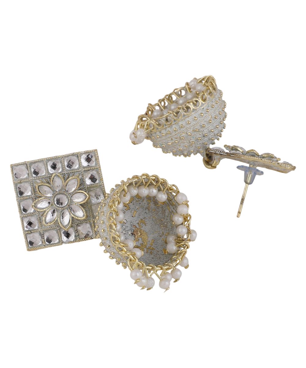 Women's Classic White Colored Stone Studded Jhumka Earring