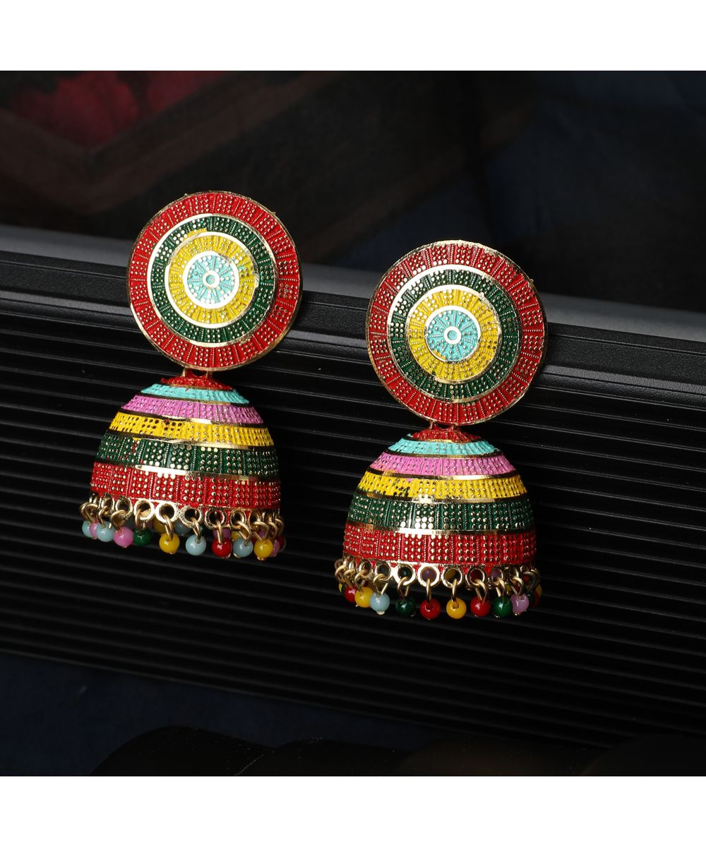 Women's Enameled Multicolor Statement Jhumka Earring