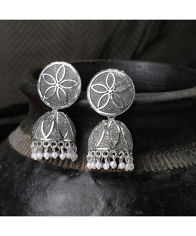 Women's Classic Silver Plated Metallic Plated Jhumka Earring