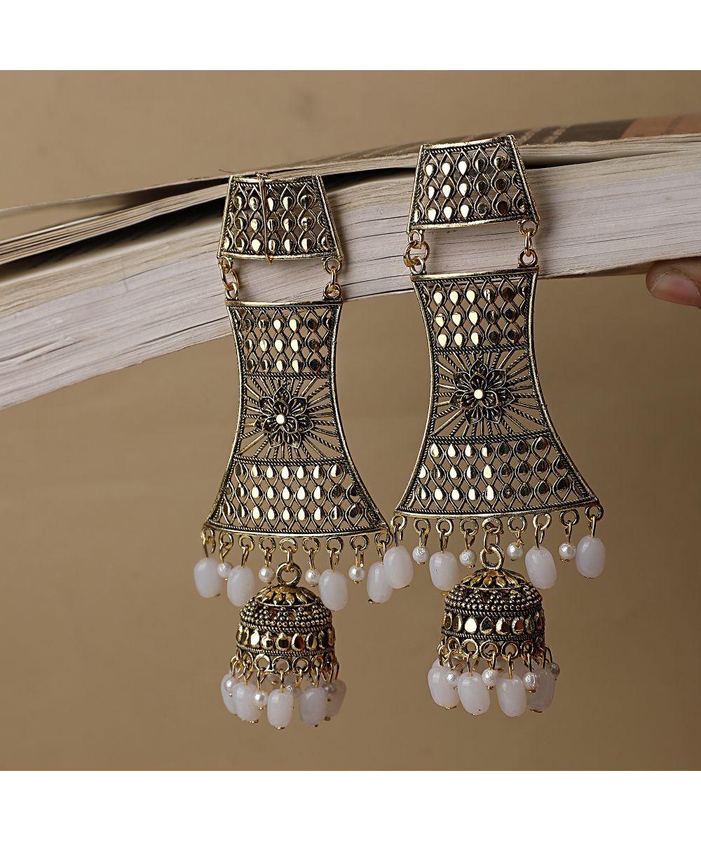 Women's Antique Gold Dangle Drop Statement Jhumka Earring