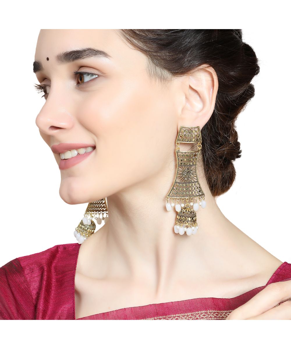 Women's Antique Gold Dangle Drop Statement Jhumka Earring