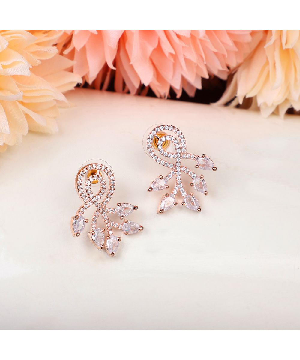 Women's American Diamond Statement Rose Gold Stud Earring
