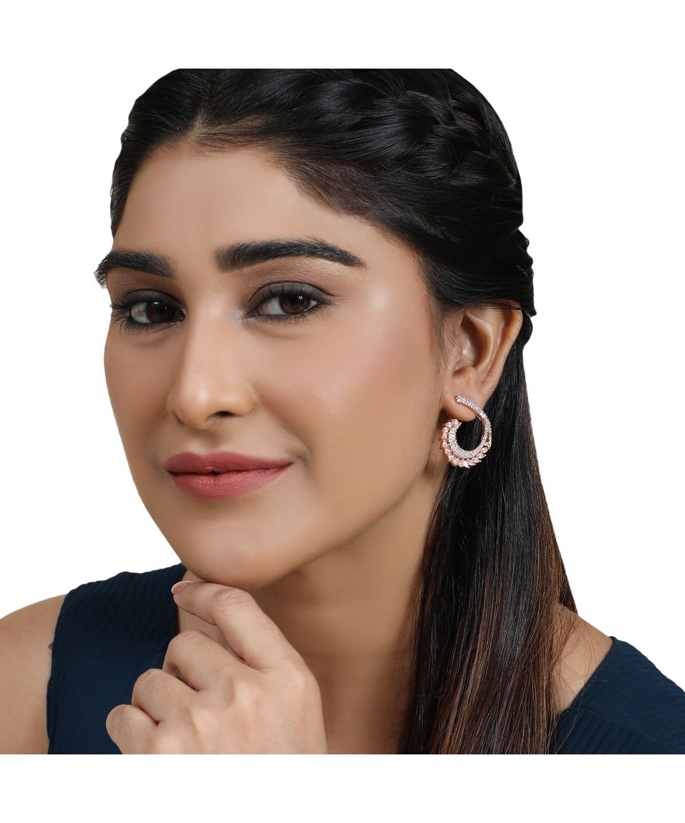 Women's American Diamond Statement Rose Gold Half curved Stud Earring