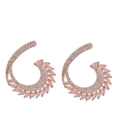 Women's American Diamond Statement Rose Gold Half curved Stud Earring