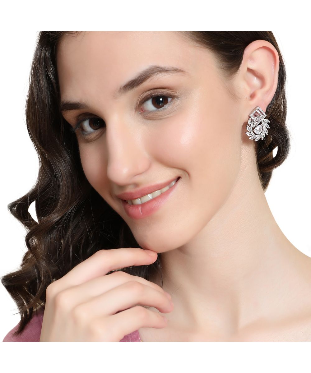 Women's American Diamond Statement Silver Stud Earring