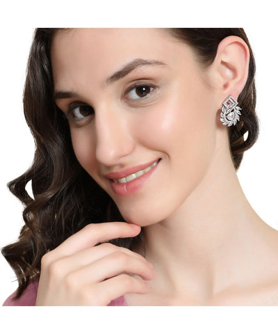 Women's American Diamond Statement Silver Stud Earring