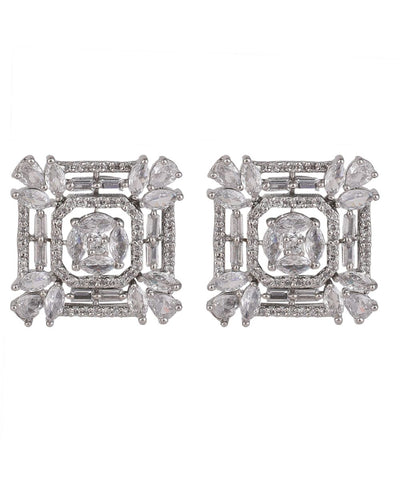 Women's American Diamond Statement Silver Square shaped Stud Earring