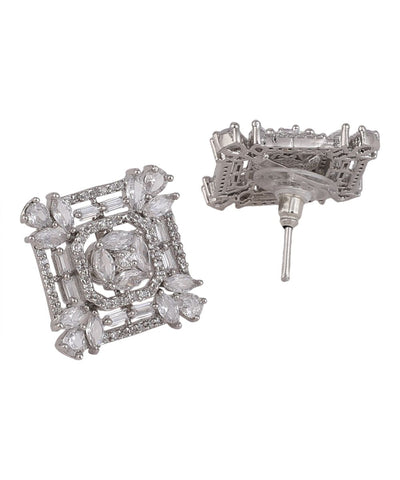 Women's American Diamond Statement Silver Square shaped Stud Earring