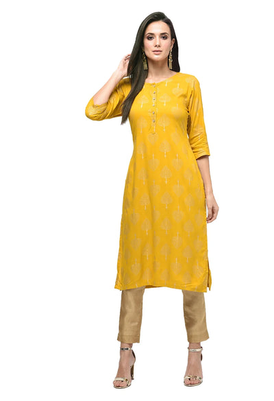 Women's Yellow Rayon Printed Kurta