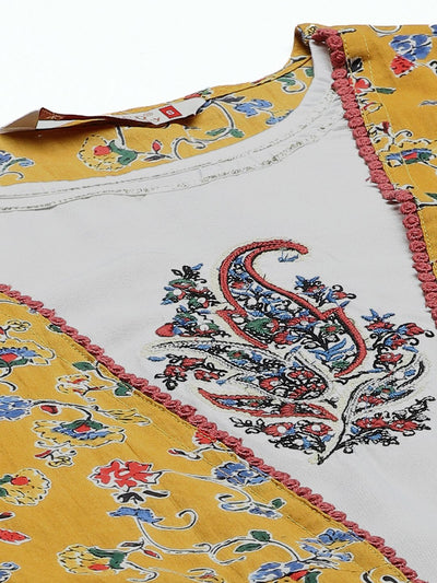 Women's Kurta with Floral Print Jacket and Mask