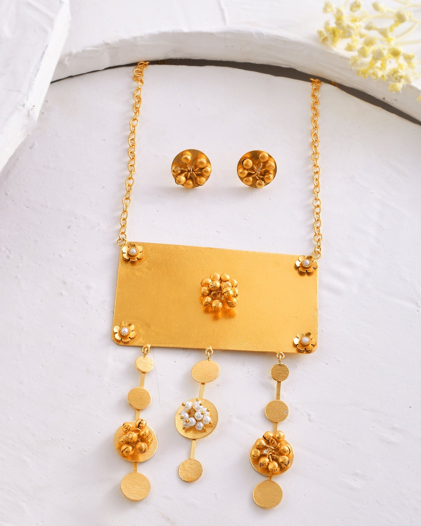 Women's Fancy Big Square Ghungroo Necklace Set