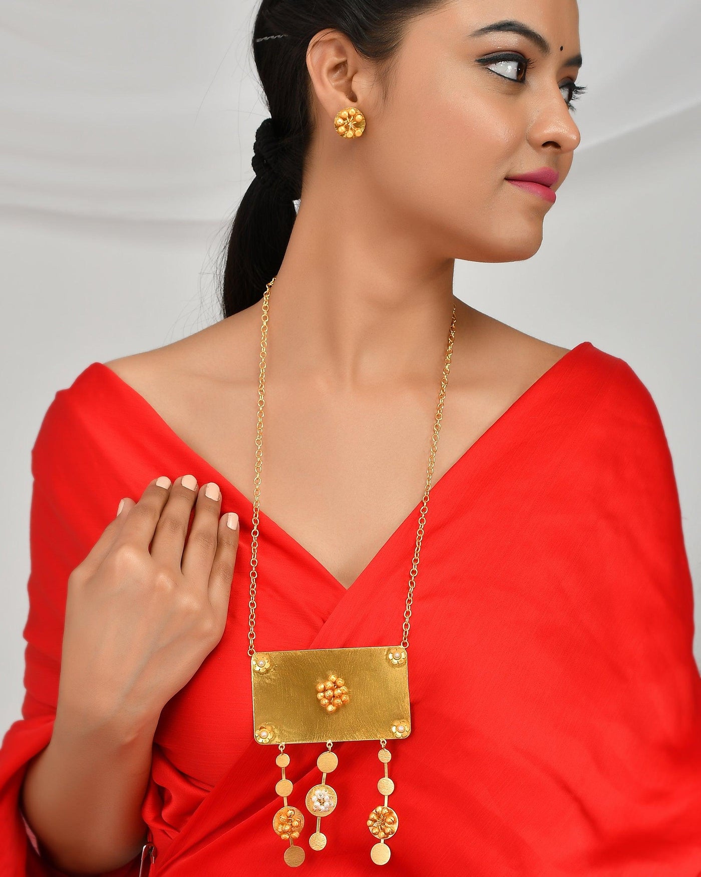 Women's Fancy Big Square Ghungroo Necklace Set