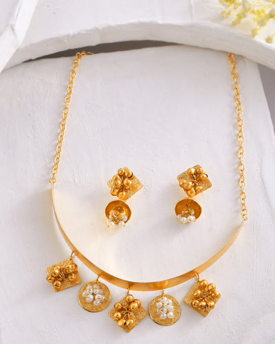Women's Fancy Round & Square Choker Ghungroo Necklace Set