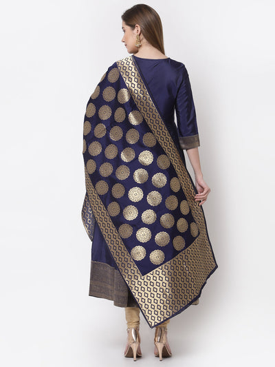 Women's Stylish Silk V Neck 3/4 Sleeve Solid Anarkali Gown with Dupatta