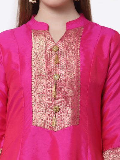 Women's Stylish Silk Mandarin Neck 3/4 Sleeve Solid Anarkali Gown with Dupatta