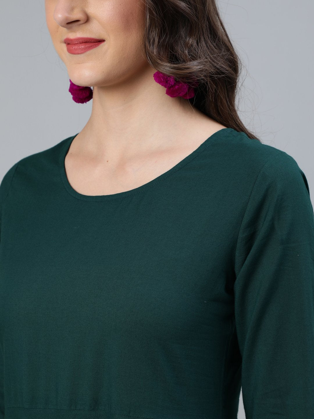 Women's Green & Gold Block Printed Maxi Dress With Three Quarter Sleeves