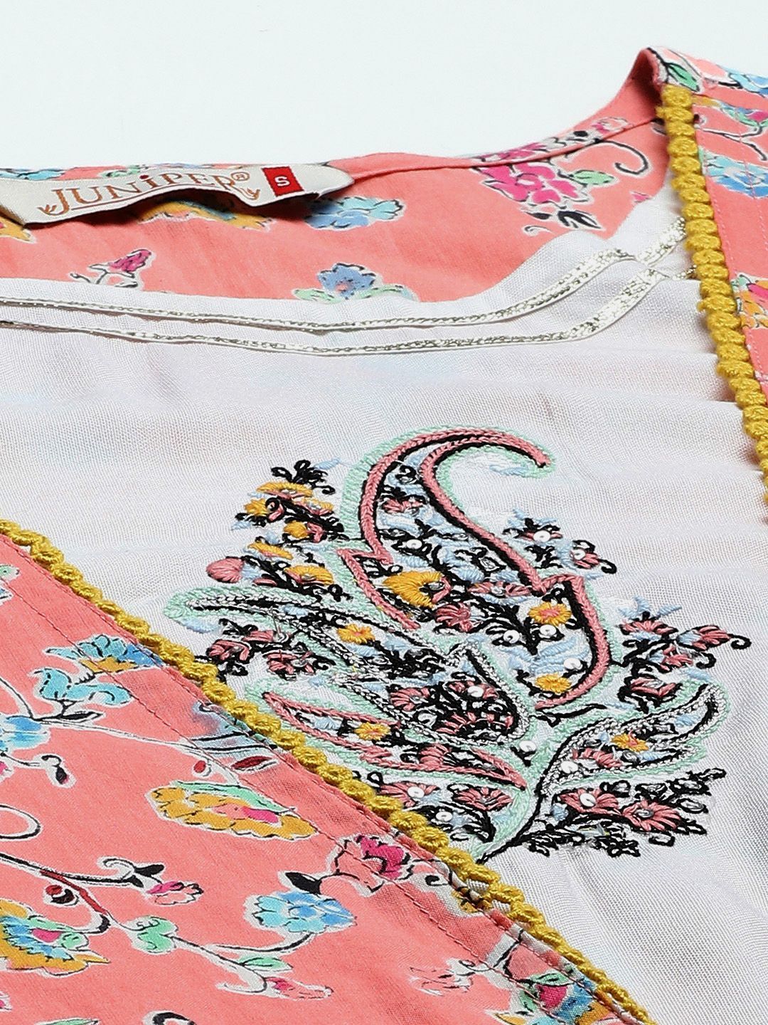 Women's Kurta with Floral Print Jacket and Mask