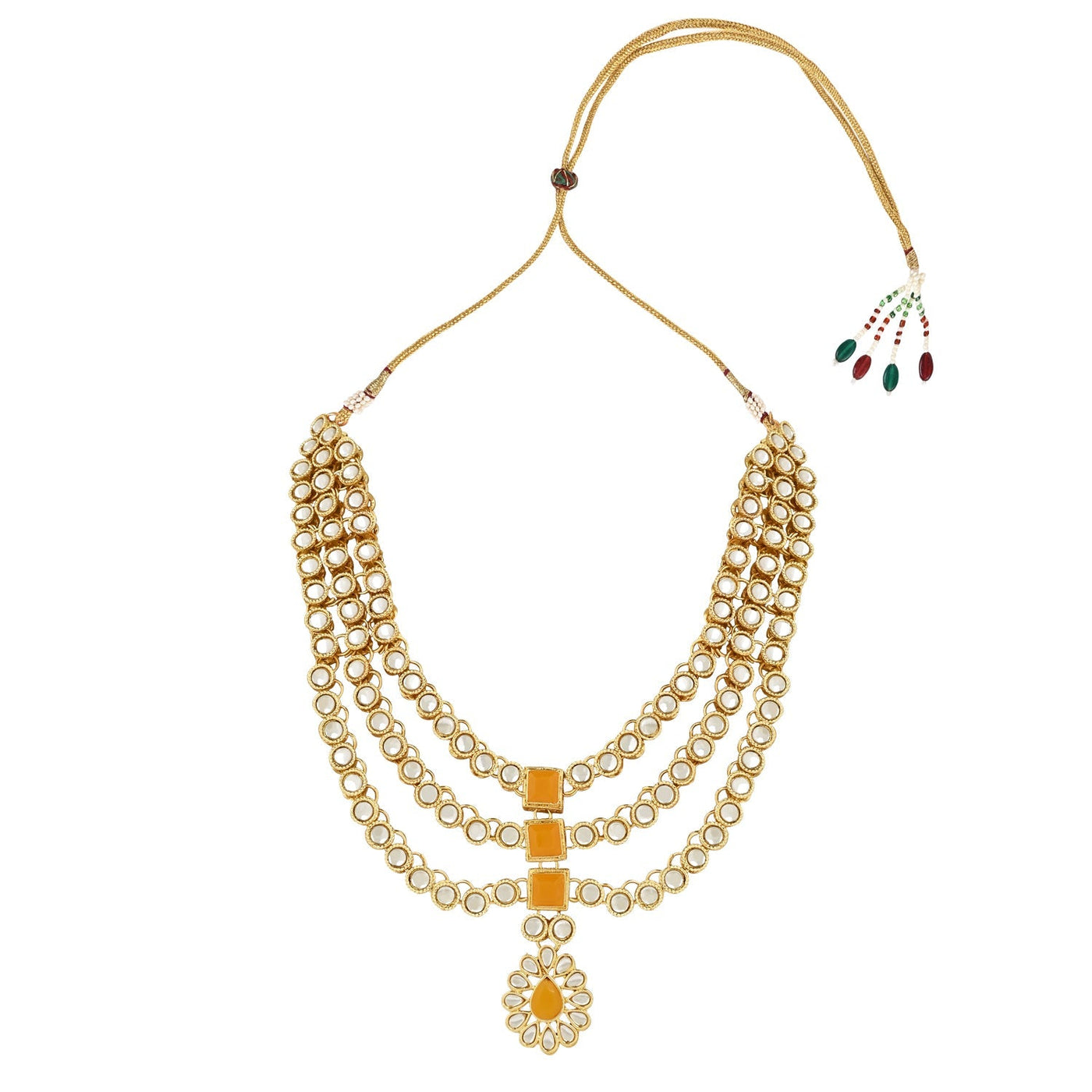Women's 18K Gold Plated Traditional Kundan Necklace Jewellery Set with Earrings & Maang Tikka 