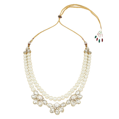 Women's 18K Gold Plated Traditional Kundan & Pearls Necklace Jewellery Set with Earrings