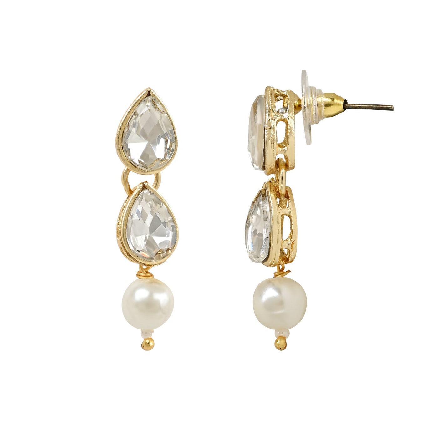 Women's 18K Gold Plated Traditional Kundan & Pearls Necklace Jewellery Set with Earrings