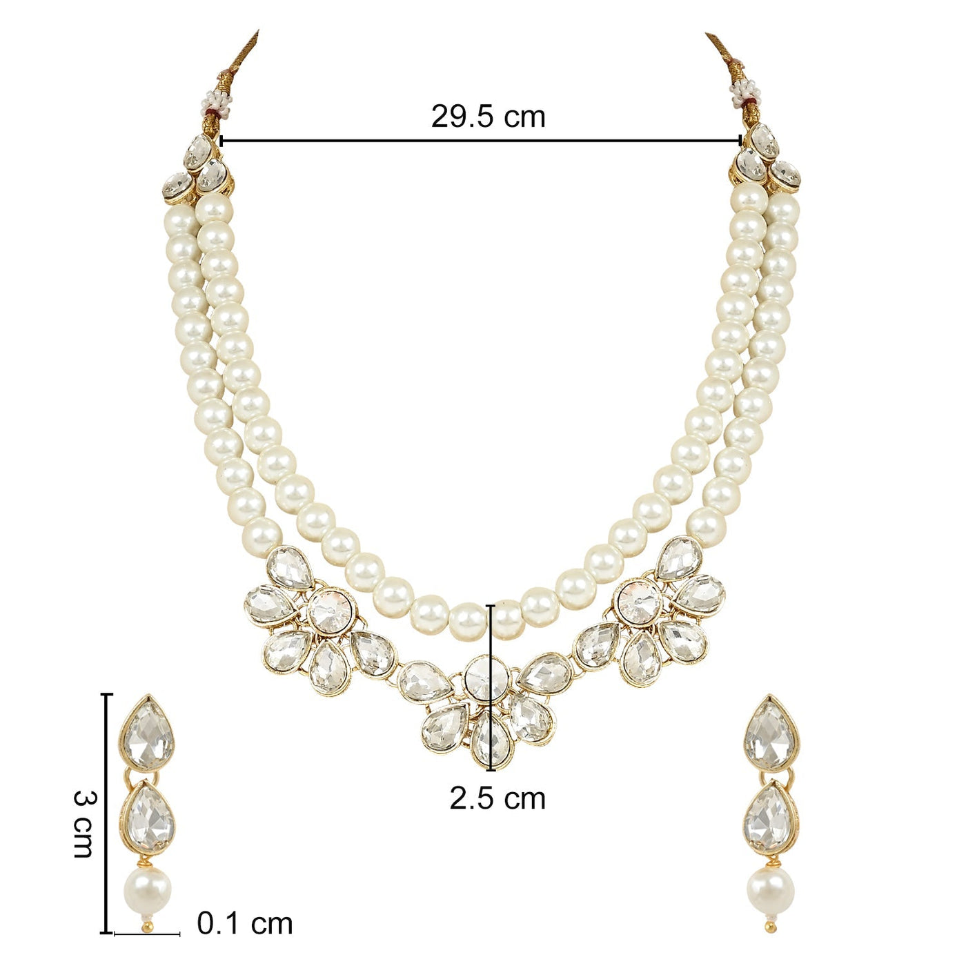 Women's 18K Gold Plated Traditional Kundan & Pearls Necklace Jewellery Set with Earrings