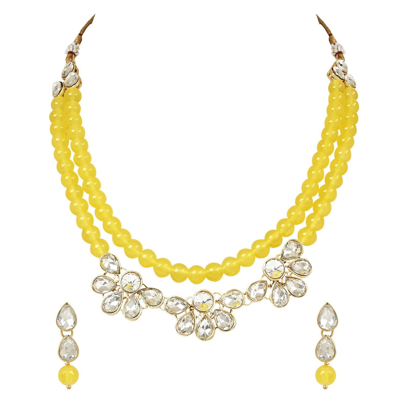 Women's 18K Gold Plated Traditional Kundan & Pearls Necklace Jewellery Set with Earrings