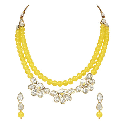 Women's 18K Gold Plated Traditional Kundan & Pearls Necklace Jewellery Set with Earrings