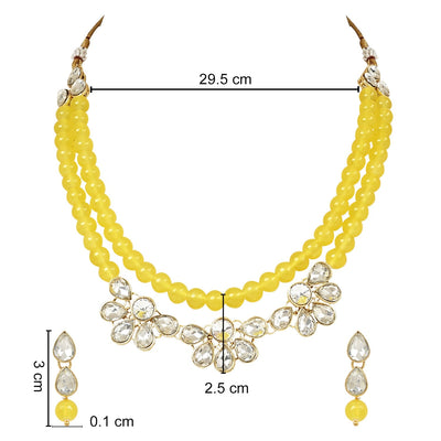 Women's 18K Gold Plated Traditional Kundan & Pearls Necklace Jewellery Set with Earrings