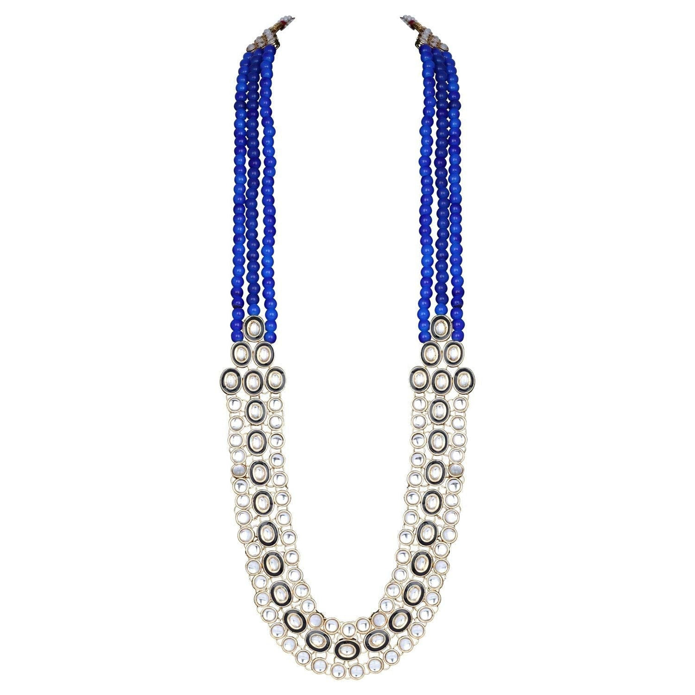 Women's 18K Gold Plated Traditional Stunning Blue Meenakari Kundan Studded Pearl Necklace Jewellery Set with Earrings