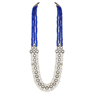 Women's 18K Gold Plated Traditional Stunning Blue Meenakari Kundan Studded Pearl Necklace Jewellery Set with Earrings