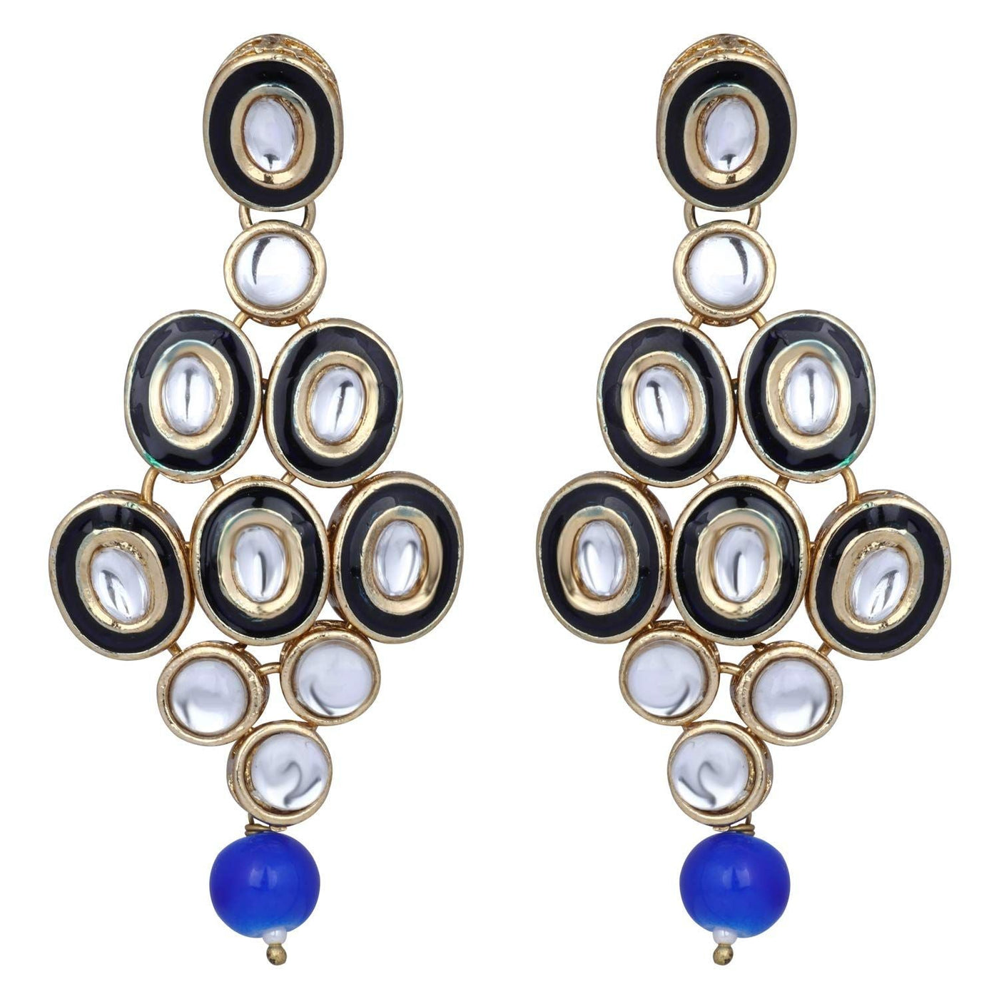 Women's 18K Gold Plated Traditional Stunning Blue Meenakari Kundan Studded Pearl Necklace Jewellery Set with Earrings