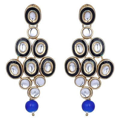 Women's 18K Gold Plated Traditional Stunning Blue Meenakari Kundan Studded Pearl Necklace Jewellery Set with Earrings