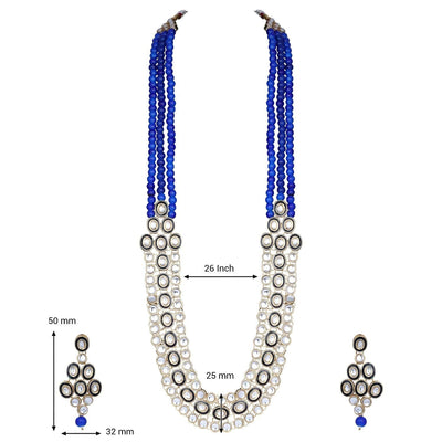 Women's 18K Gold Plated Traditional Stunning Blue Meenakari Kundan Studded Pearl Necklace Jewellery Set with Earrings