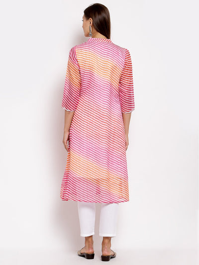 Women Pink Cotton Printed Kurti by Myshka (