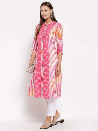 Women Pink Cotton Printed Kurti by Myshka (